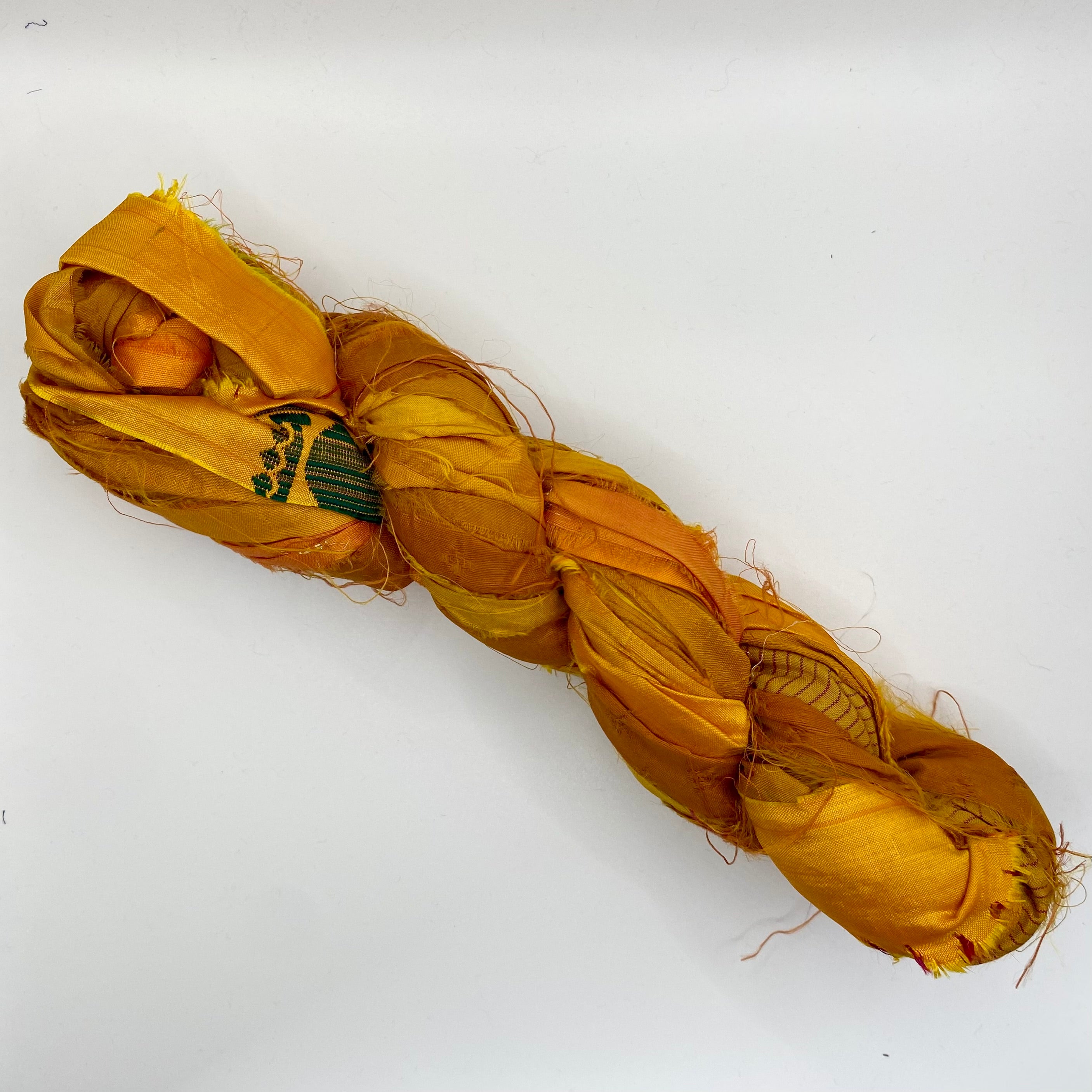Recycled sari silk ribbon yarn