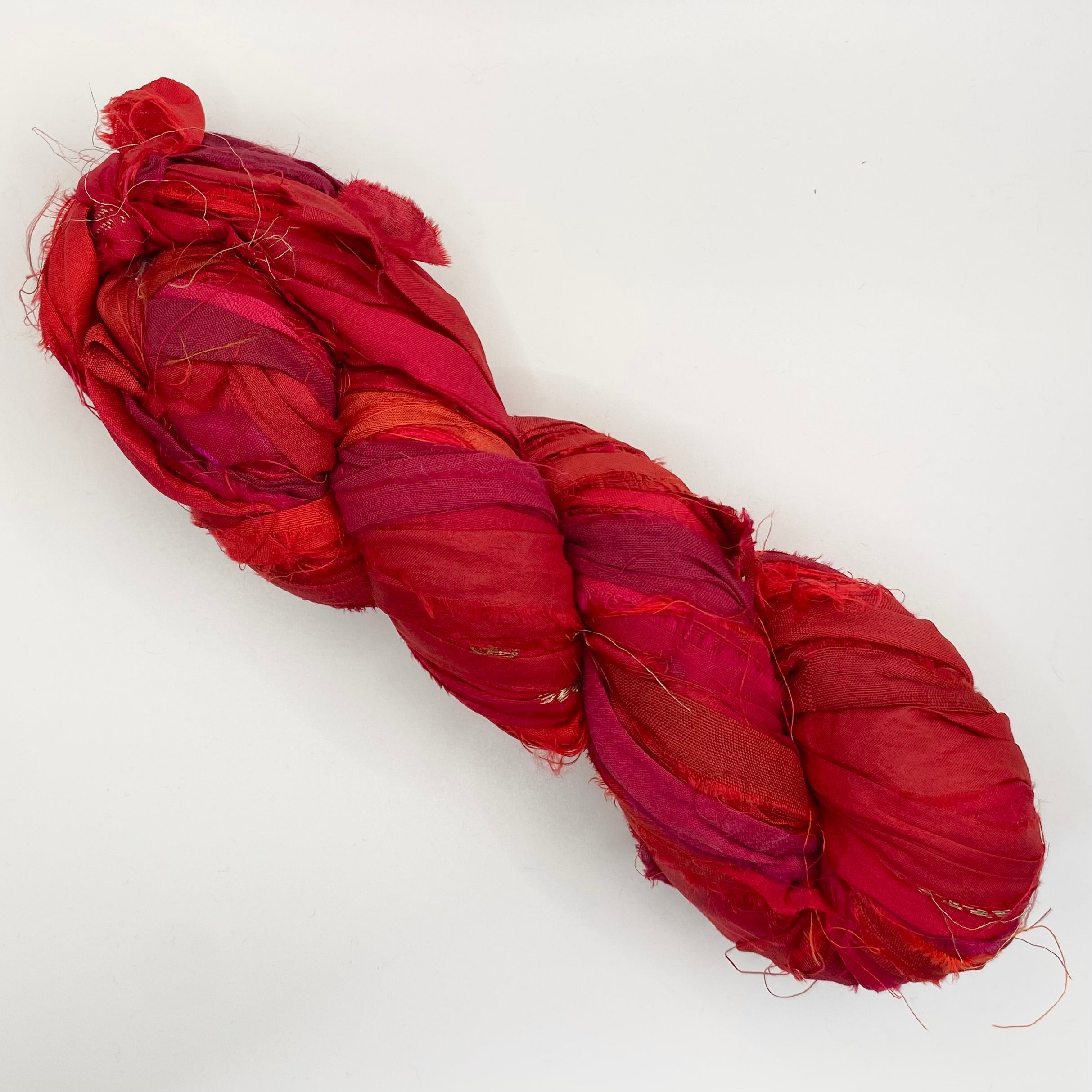 Recycled sari silk ribbon yarn