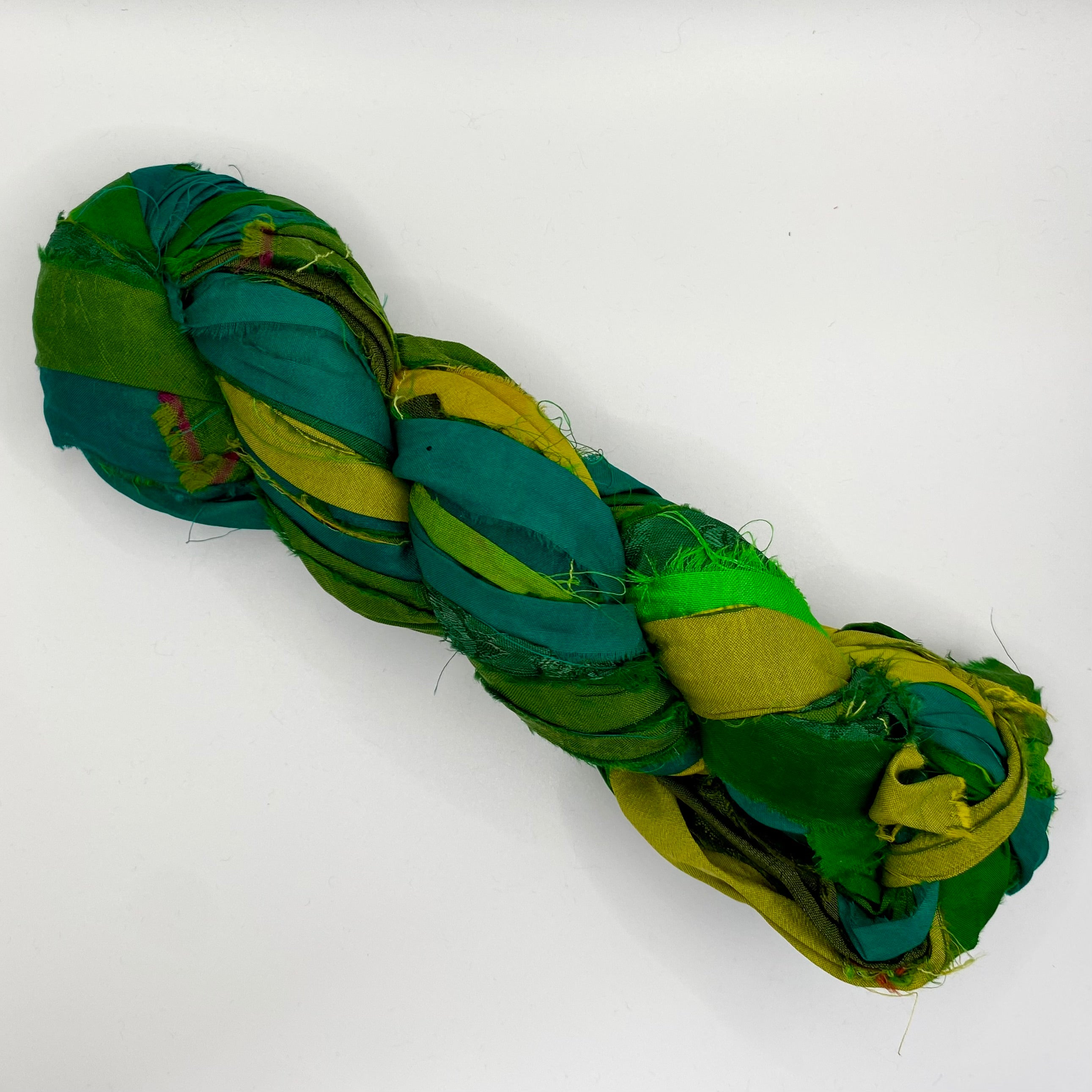 Recycled sari silk ribbon yarn