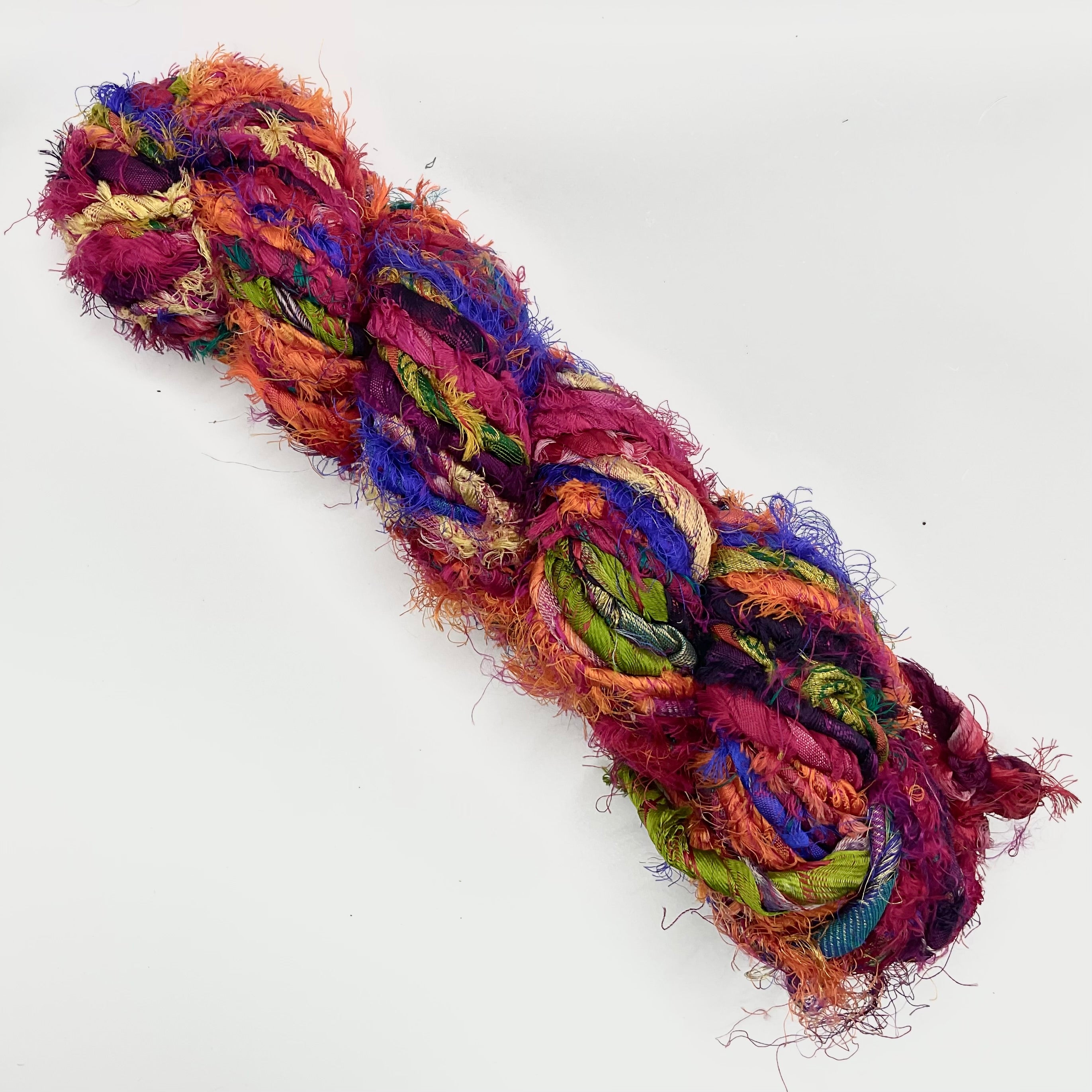 Twisted sari silk ribbon yarn