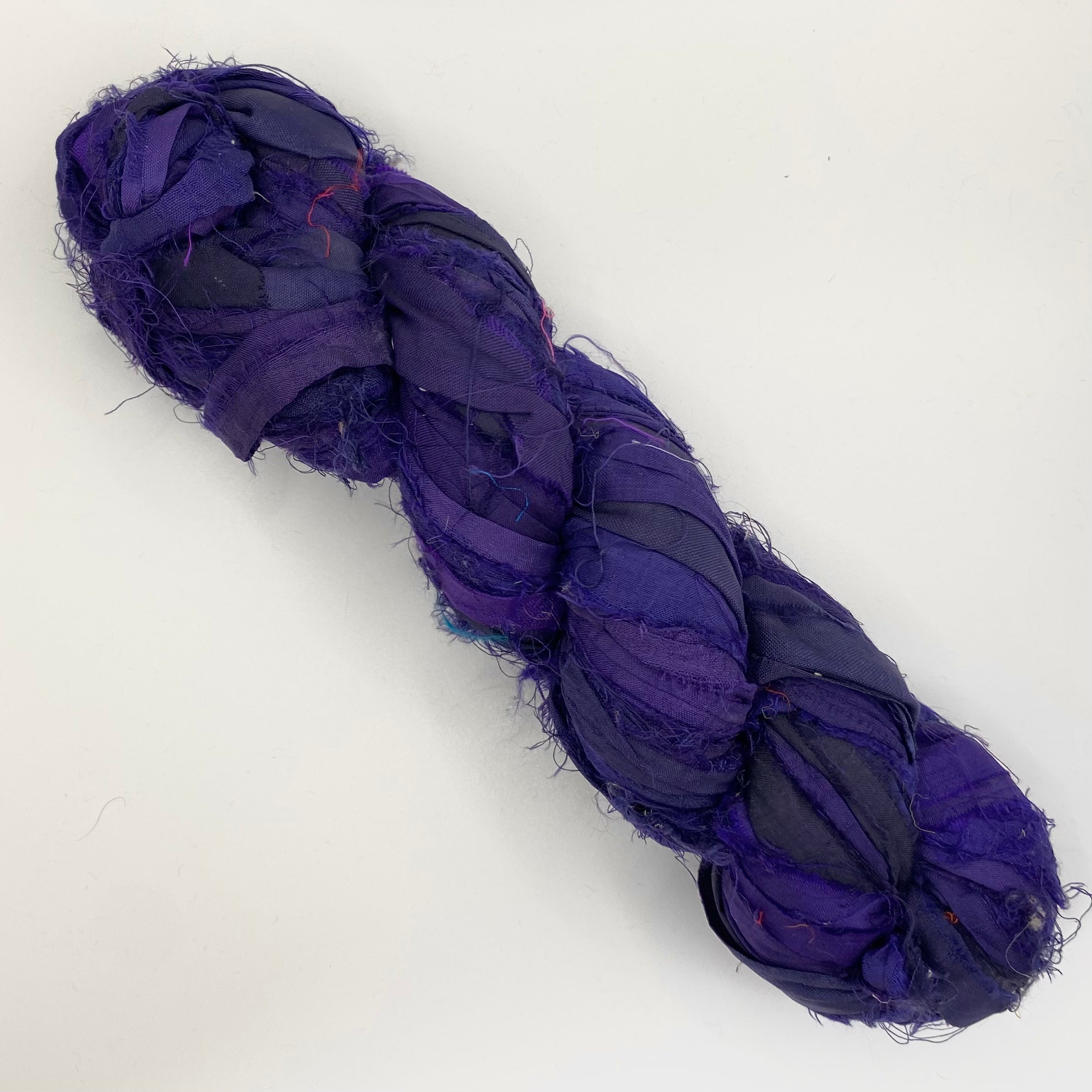 Recycled sari silk ribbon yarn
