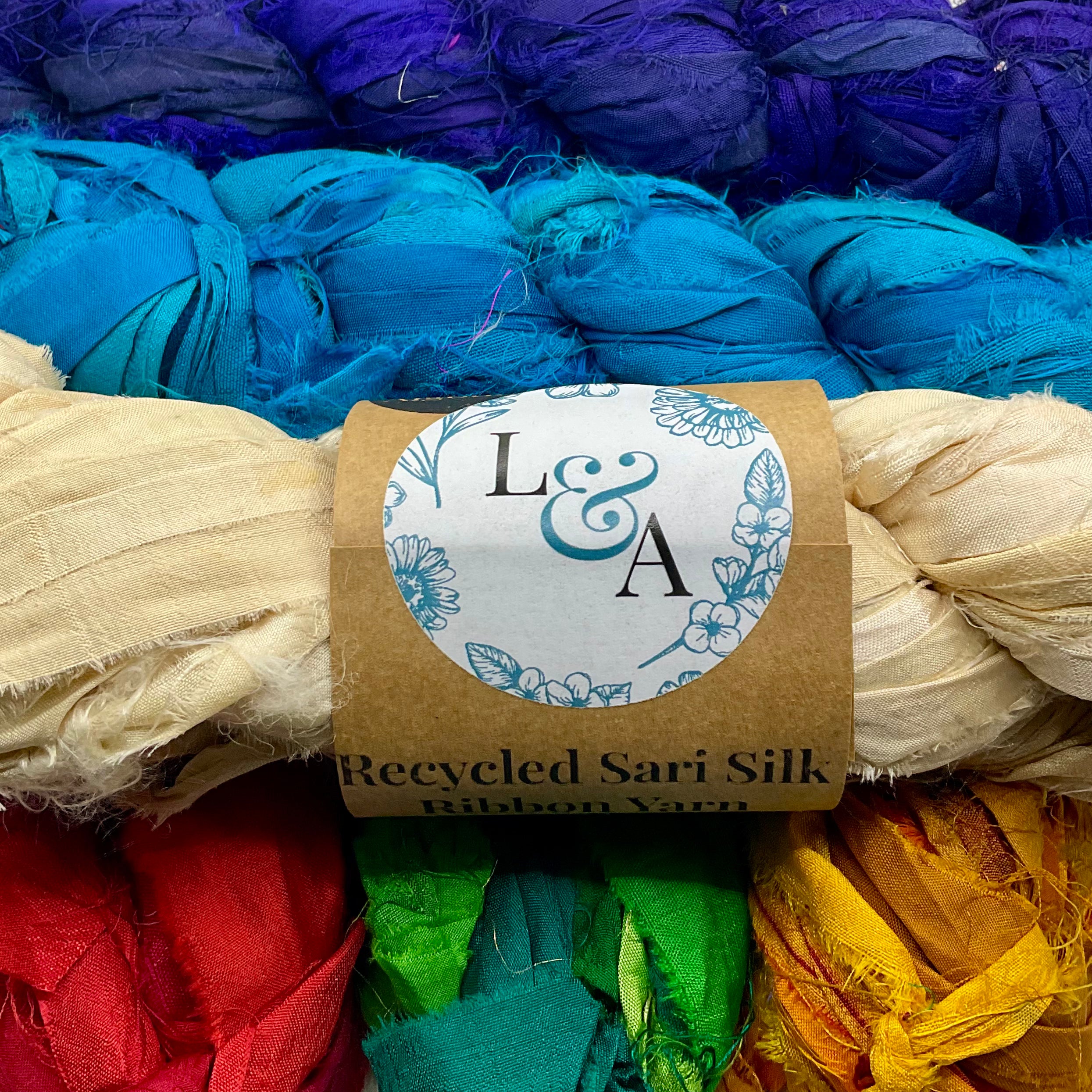 Recycled sari silk ribbon yarn