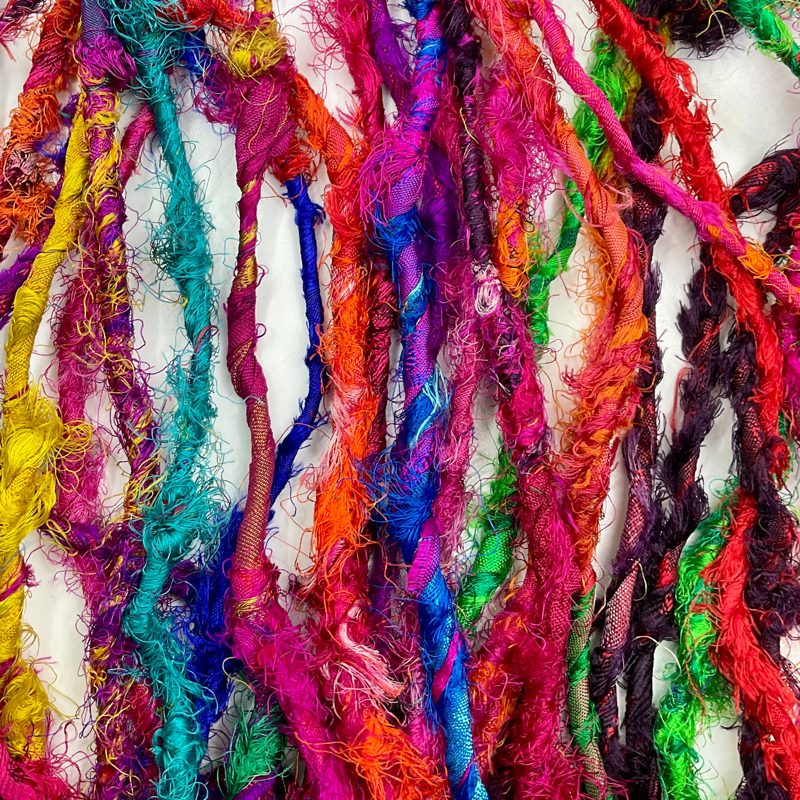 Twisted sari silk ribbon yarn