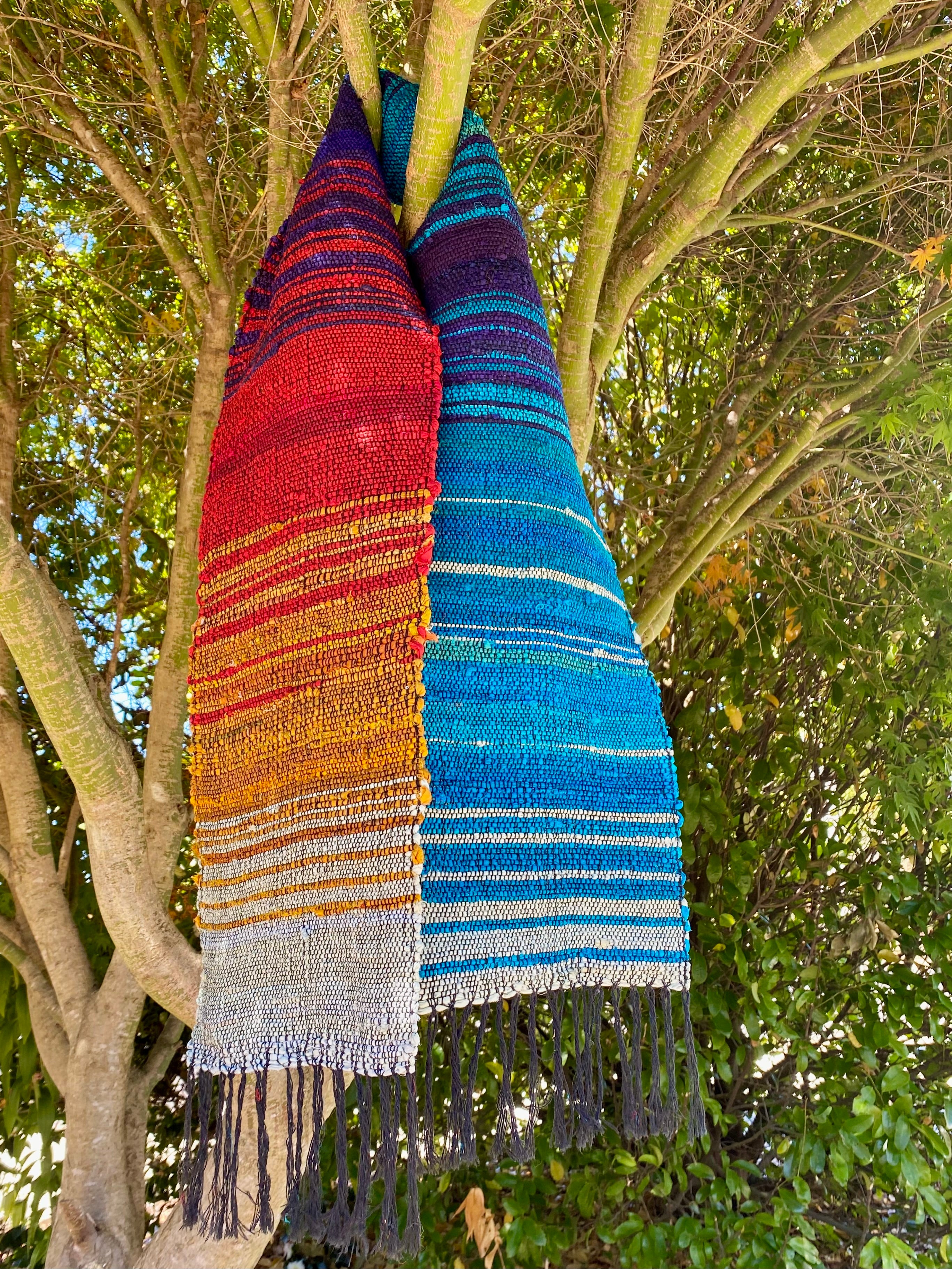 Handwoven sari silk & cotton table runner