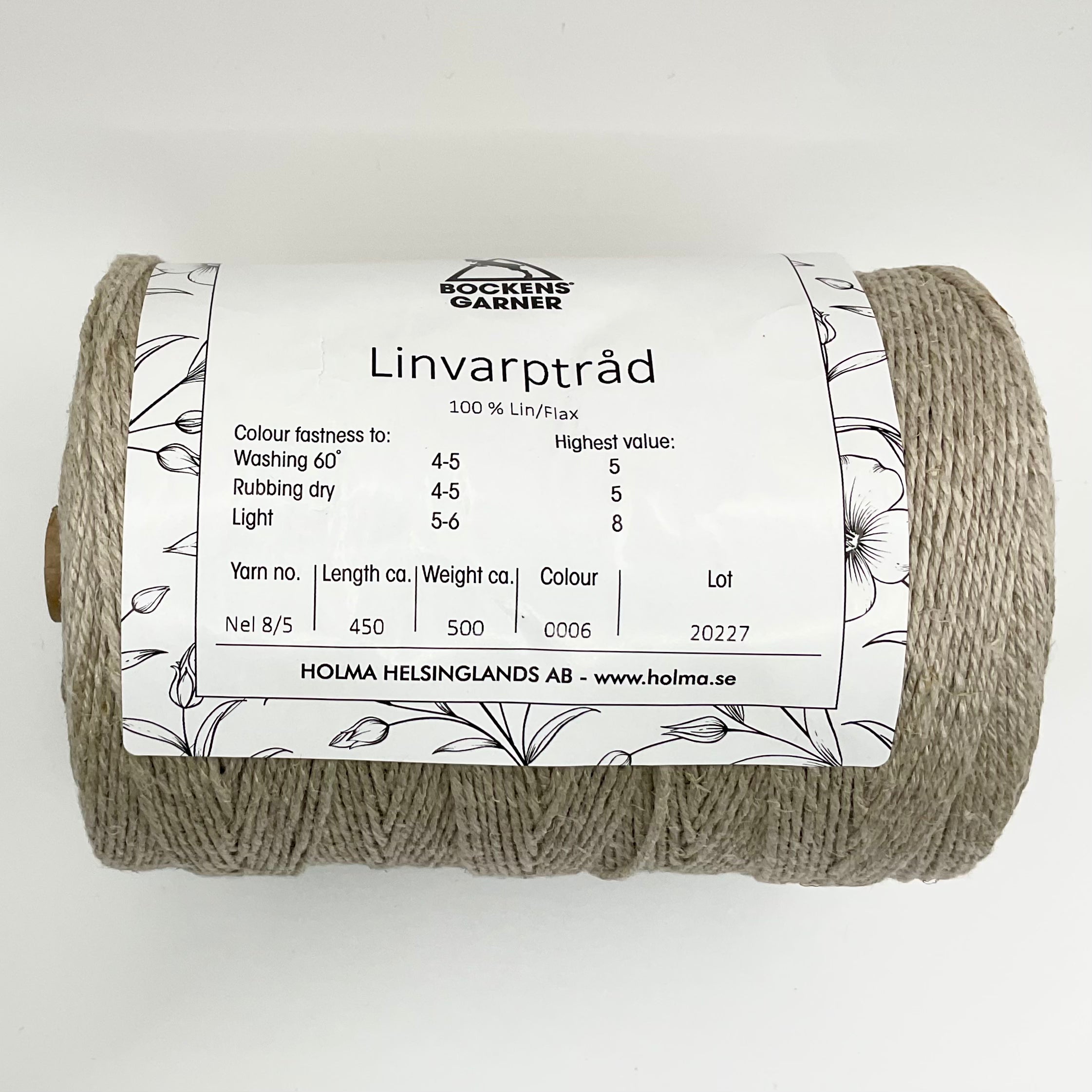 Cone of 8/5 pure linen (flax) nel 8/5 yarn.